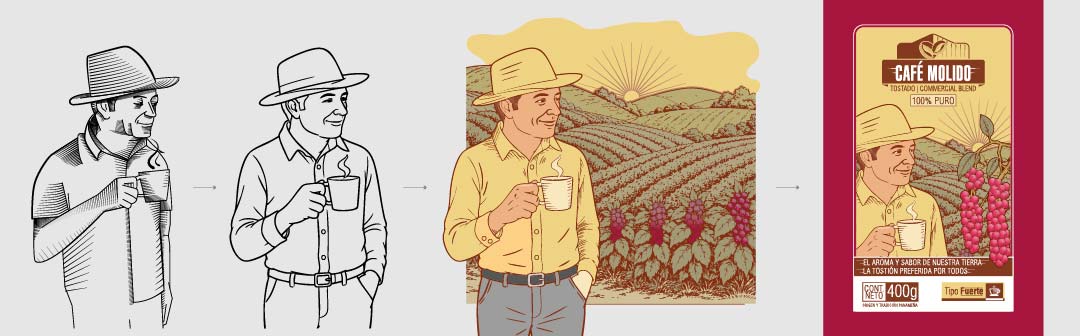 Evolucion ilustracion empaque de cafe